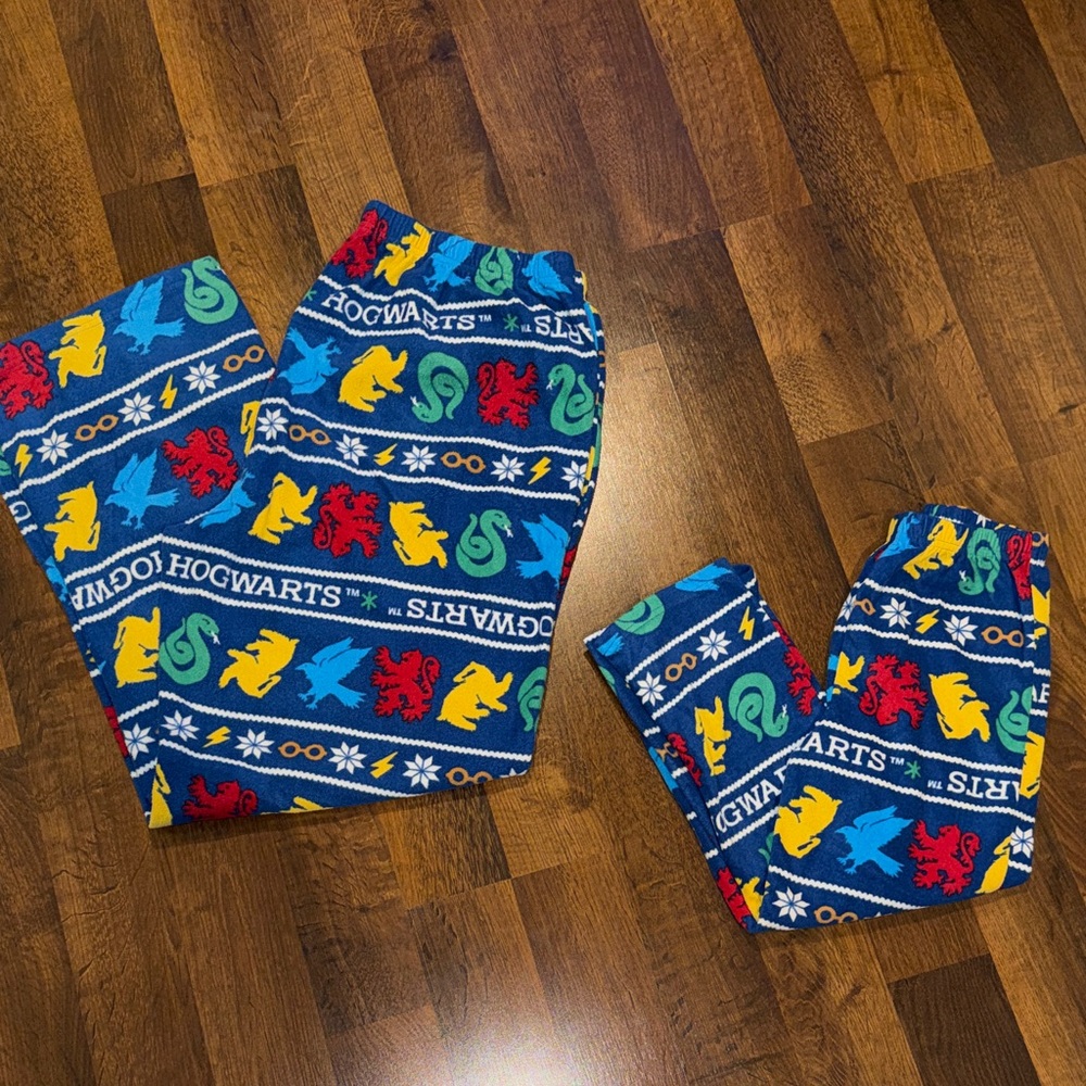 Set of Hogwarts House Print Lounge Pajama Pants-Men’s size XL & Kids Size 8